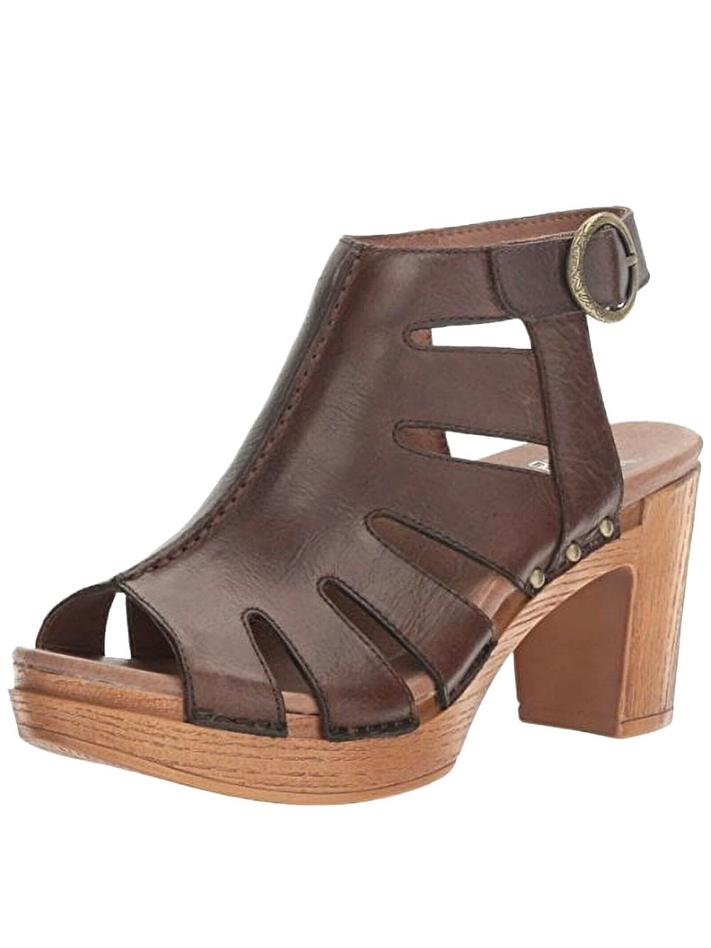 Dansko Women’s Demetra Leather Platform Sandal  Peep Toe Sz 38 Brown Boho